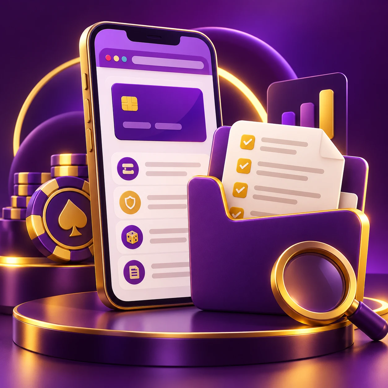 mobile payment policy research, smartphone browser and terms folder — supporting editorial illustration