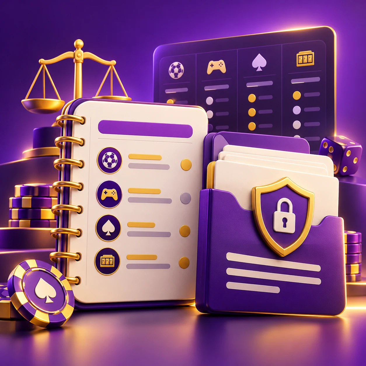 sports settlement policy notebook and account security document folder — supporting editorial illustration