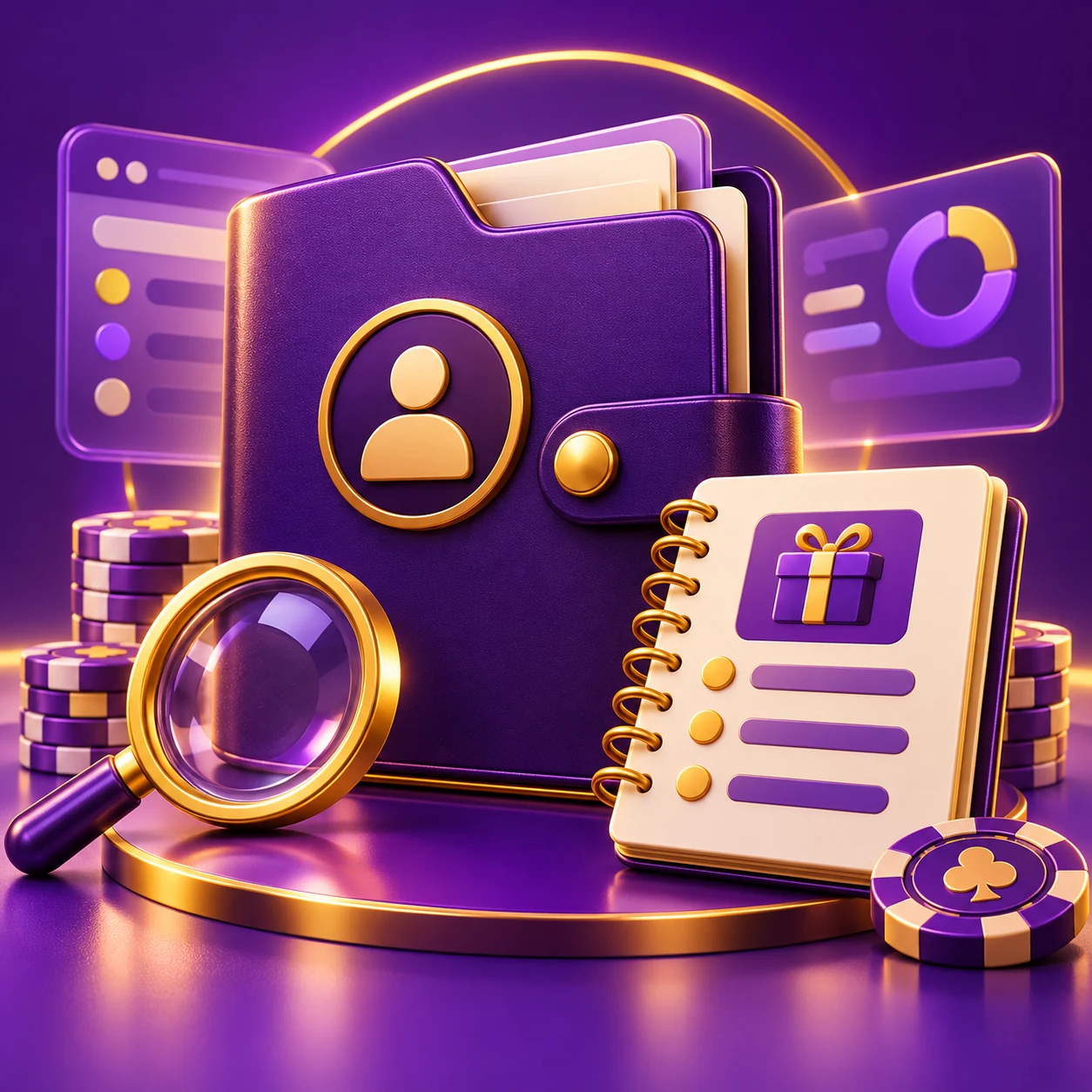 personal data research, closed identity folder and bonus terms notebook — supporting editorial illustration